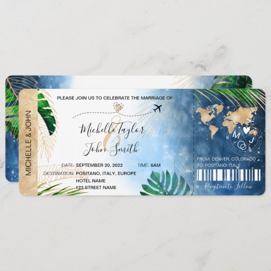 Destination Wedding Boarding Pass Plane Beach IV Kaart (Voorkant / Achterkant)