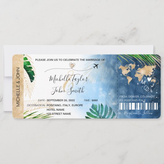 Destination Wedding Boarding Pass Plane Beach IV Kaart (Voorkant)