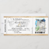 Destination Wedding Boarding Pass Santorini Grieke Kaart (Voorkant)