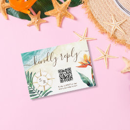 Destination Wedding Compass Monogram QR-code RSVP Kaartje