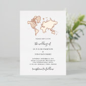 Destination Wedding | Elegant Wereldkaart Roos Gol Folie Uitnodiging (Staand Voorkant)