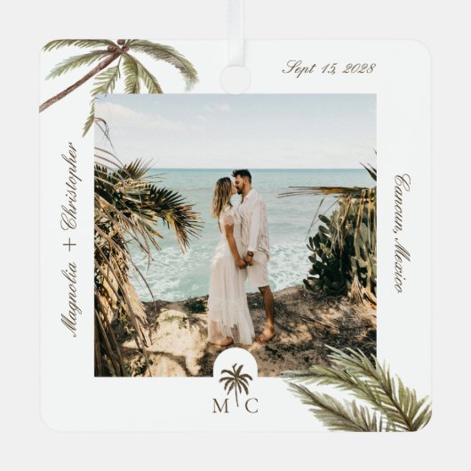 Destination Wedding Honeymoon Tropical Palm Photo Metalen Ornament (Voorkant)