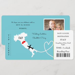 Destination Wedding Italy Europe Ticket Invitation Kaart