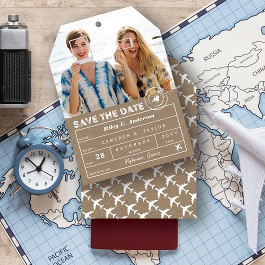Destination Wedding Kraft Bagagelabel 2 Foto Save The Date