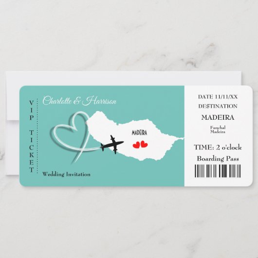 Destination Wedding MadeiraTicket Boarding Pass Kaart (Voorkant)