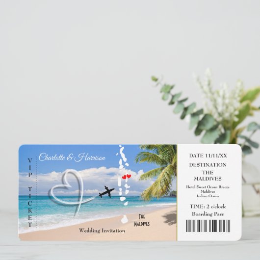 Destination Wedding Malediven Ticket Kaart (Staand voorkant)