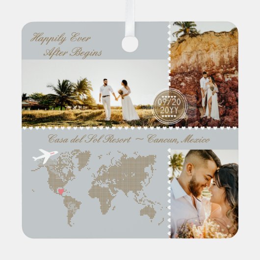Destination Wedding Map Pin Photo Collage Keepsake Metalen Ornament (Voorkant)