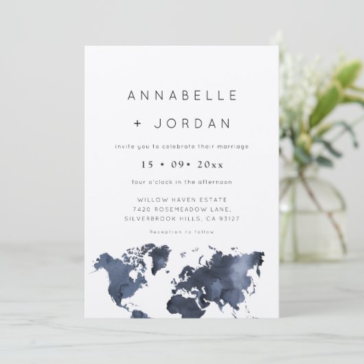 Destination Wedding Marine Blauw Grijs Indigo Kaart (Staand voorkant)