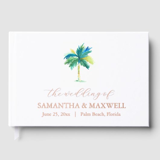 Destination Wedding Minimal Waterverf Palm Tree Gastenboek (Voorkant)
