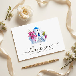 Destination Wedding Modern Bougainvillea Blue Dome Bedankkaart