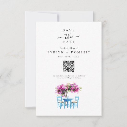 Destination Wedding Modern Bougainvillea QR Code Save The Date (Voorkant)
