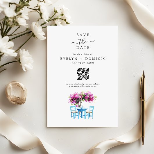 Destination Wedding Modern Bougainvillea QR Code Save The Date