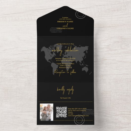 Destination Wedding Passport Compass Wedding All In One Uitnodiging (Binnen)
