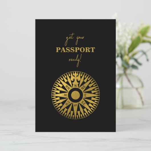 Destination Wedding Passport Compass Wedding Kaart (Staand voorkant)