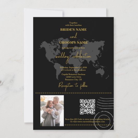 Destination Wedding Passport Compass Wedding Kaart (Achterkant)