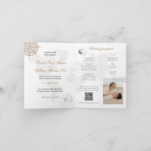 Destination Wedding Passport Invitation Kaart (Binnen)