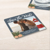 Destination Wedding Photo Save the Date Navy Kartonnen Onderzetters (Schuin)