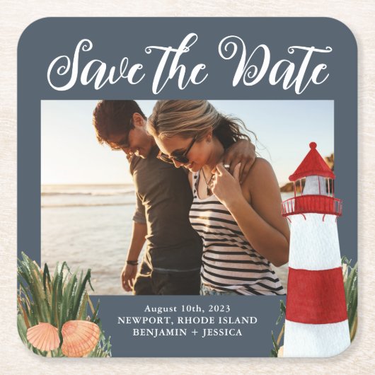 Destination Wedding Photo Save the Date Navy Kartonnen Onderzetters (Voorkant)
