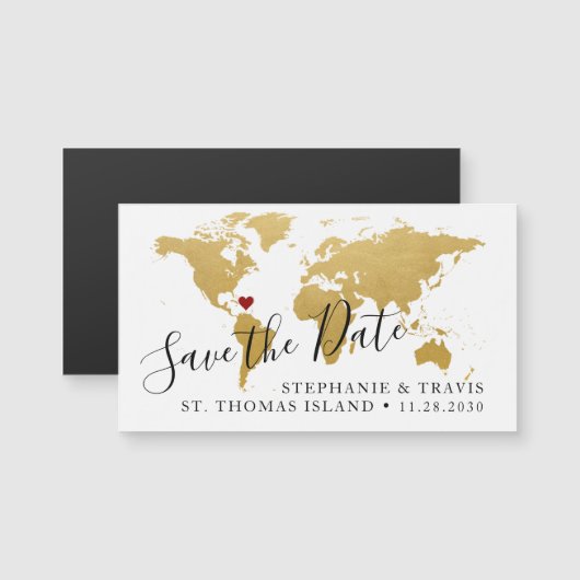 Destination Wedding Save the Date Gold Kaart Magne (Voorkant / Achterkant)