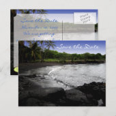 Destination Wedding Save the Date, Zwart Zand Aankondigingskaart (Voorkant / Achterkant)