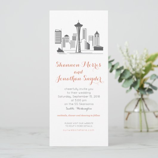 Destination Wedding Seattle Skyline Uitnodiging (Staand voorkant)