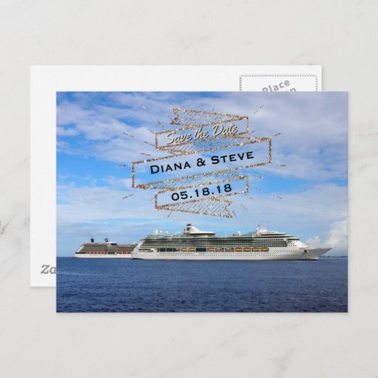 Destination Wedding Sla de datum op | cruiseschepe Aankondigingskaart (Voorkant / Achterkant)