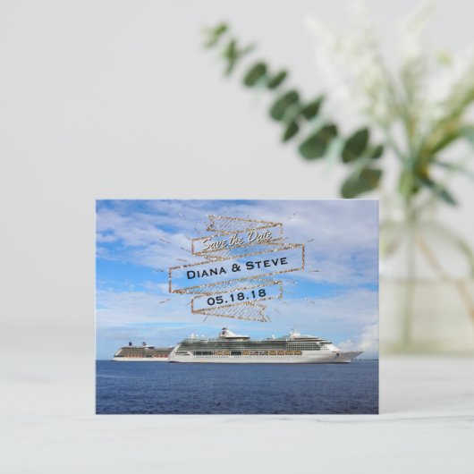 Destination Wedding Sla de datum op | cruiseschepe Aankondigingskaart (Staand voorkant)