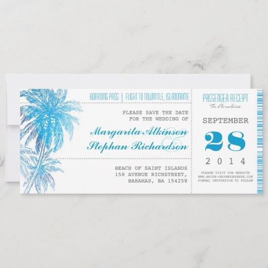 Destination Wedding Sla de datum tickets Pass op Save The Date (Voorkant)