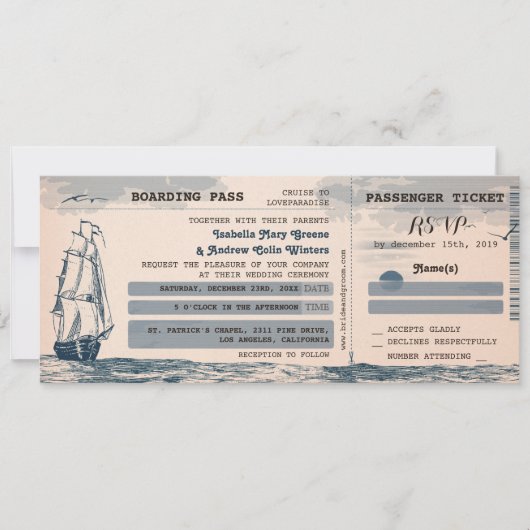 Destination Wedding Ticket Invitation Kaart (Voorkant)