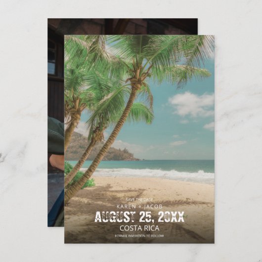 Destination Wedding Tropical Beach Save the Date (Voorkant / Achterkant)