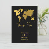 Destination Wedding World Passport Black Gold Bedankkaart (Staand voorkant)