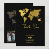 Destination Wedding World Passport Black Gold Bedankkaart (Voorkant / Achterkant)