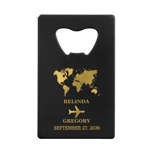 Destination Wedding World Passport Black Gold Creditkaart Flessenopener (Voorkant)