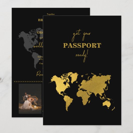 Destination Wedding World Passport Black Gold Kaart (Voorkant / Achterkant)