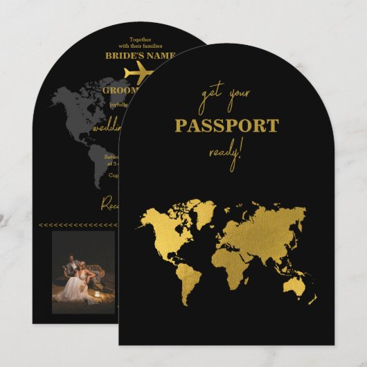 Destination Wedding World Passport Black Gold Kaart (Voorkant / Achterkant)