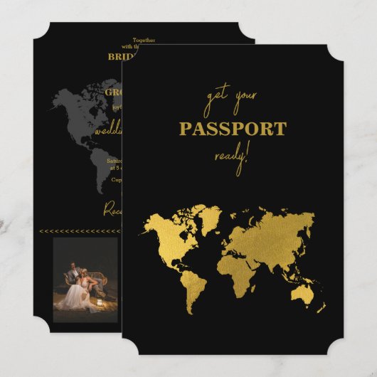 Destination Wedding World Passport Black Gold Kaart (Voorkant / Achterkant)