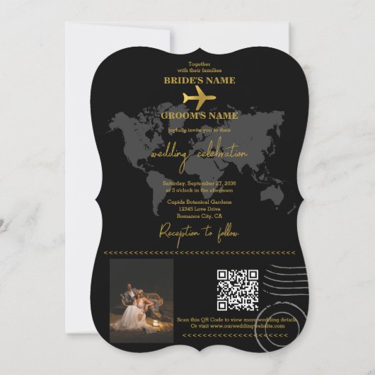 Destination Wedding World Passport Black Gold Kaart (Achterkant)