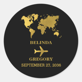 Destination Wedding World Passport Black Gold Ronde Sticker