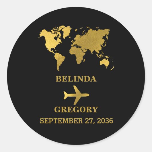 Destination Wedding World Passport Black Gold Ronde Sticker (Voorkant)