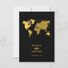 Destination Wedding World Passport Black Gold RSVP Kaartje
