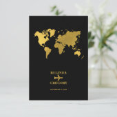 Destination Wedding World Passport Black Gold RSVP Kaartje (Staand voorkant)