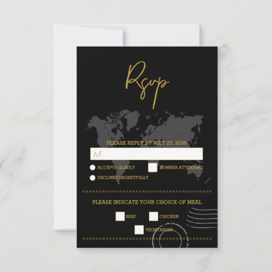 Destination Wedding World Passport Black Gold RSVP Kaartje (Achterkant)