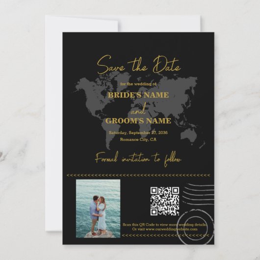 Destination Wedding World Passport Black Gold Save The Date (Achterkant)
