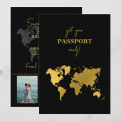 Destination Wedding World Passport Black Gold Save The Date (Voorkant / Achterkant)