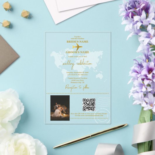 Destination Wedding World Passport Gold Clear Acryl Uitnodigingen (Insitu (Huwelijk))