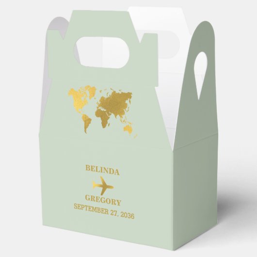 Destination Wedding World Passport Sage Green Gold Bedankdoosjes (Geopend)