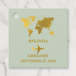 Destination Wedding World Passport Sage Green Gold Bedankjes Labels