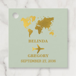 Destination Wedding World Passport Sage Green Gold Bedankjes Labels