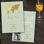 Destination Wedding World Passport Sage Green Gold Bedankkaart