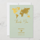 Destination Wedding World Passport Sage Green Gold Bedankkaart (Voorkant)